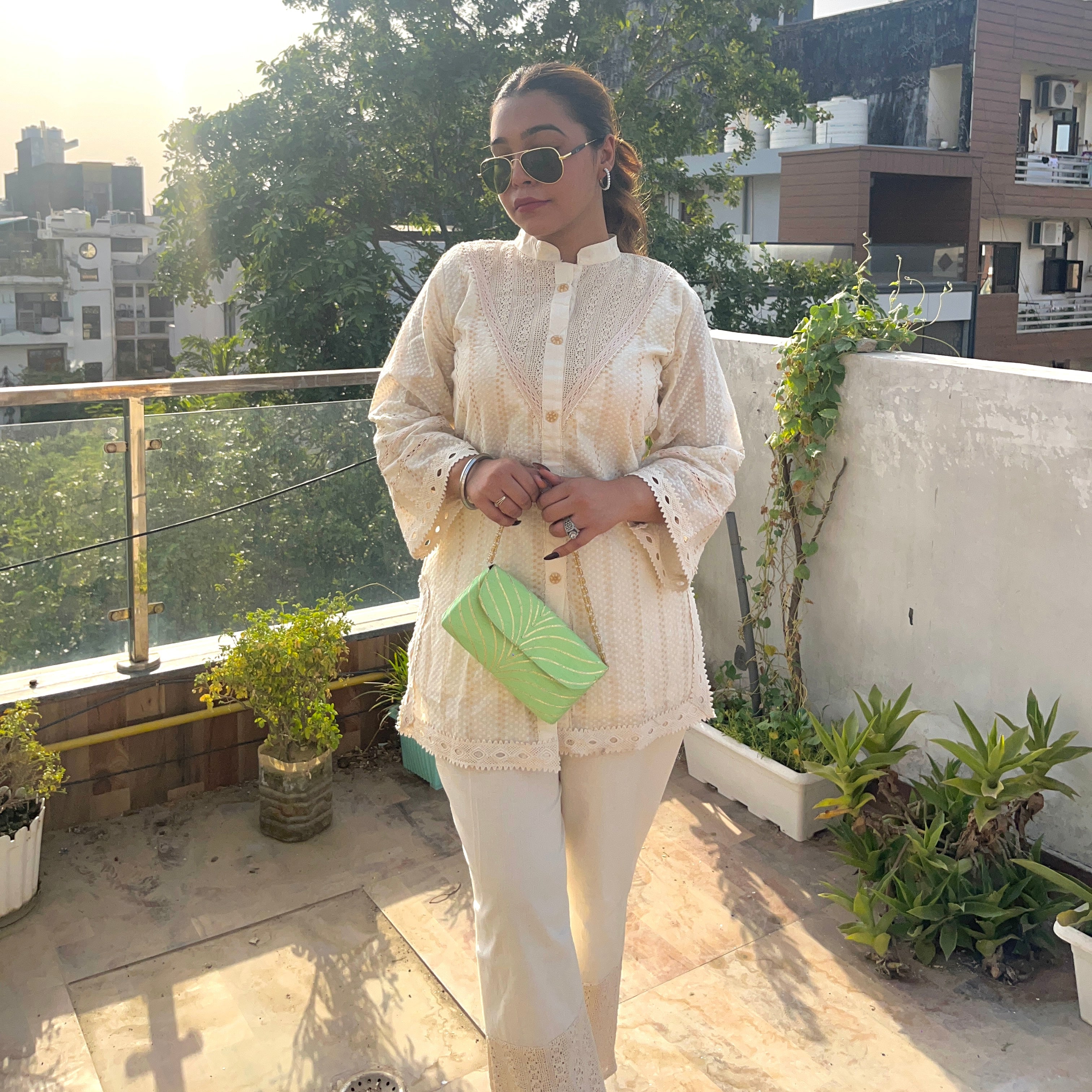 White Cotton Coord Set with Bag