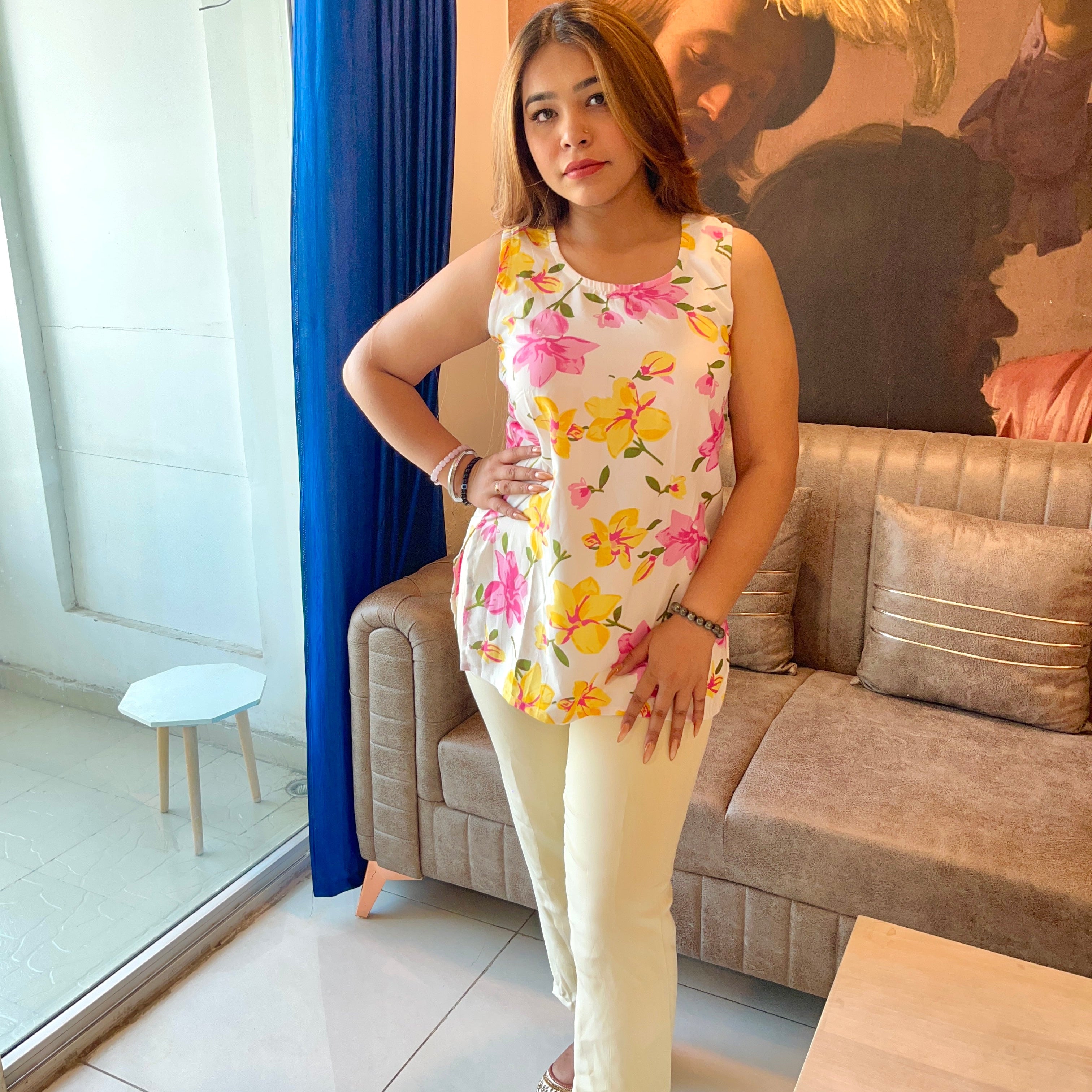 Cotton Printed Sleeveless Yamini Kurti